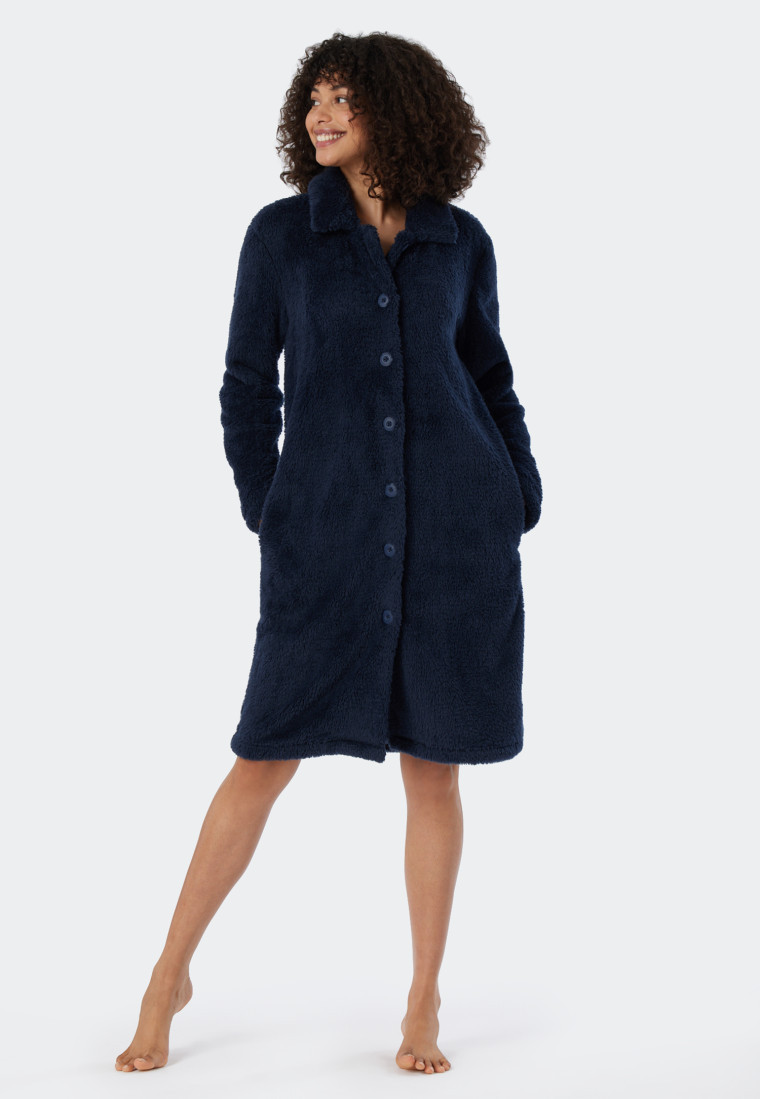 Morgenmantel Teddy Fleece dunkelblau - Essentials | SCHIESSER | schiesser.com DE