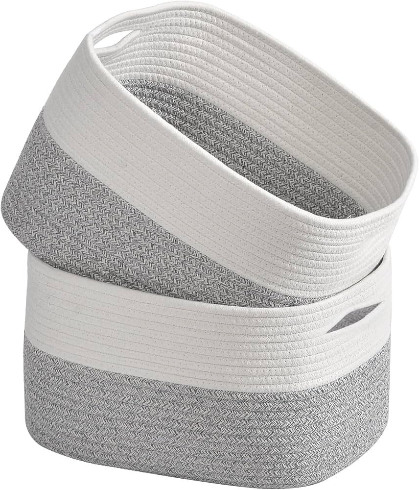 ECDYQXVU Cotton Rope Storage Baskets 15x10x9 in, Decorative Woven Baskets for Storage, Collapsibl... | Amazon (US)