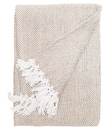 ELISABETH YORK Torin  Herringbone  Fringed Cotton Throw Blanket - Rosewood | Dillard's