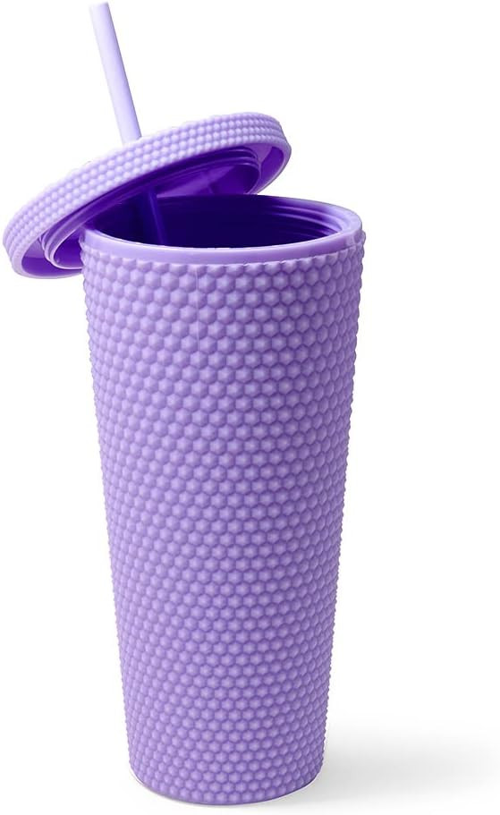 Matte Studded Tumbler with Lid & Straw, Reusable BPA Free Plastic Water Bottle, Travel Friendly W... | Amazon (US)