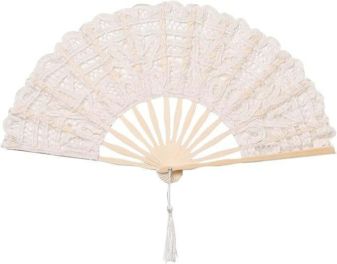 BABEYOND Cotton Lace Folding Handheld Fan Embroidered Bridal Hand Fan with Bamboo Staves for Wedd... | Amazon (US)