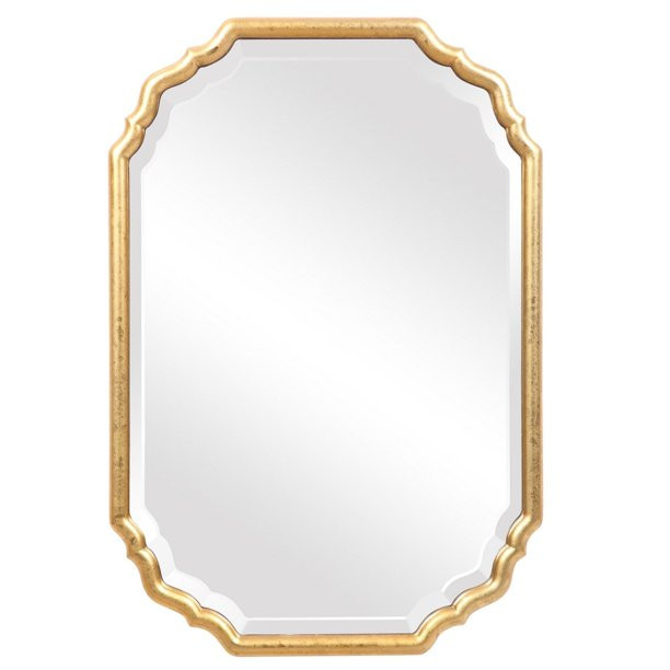 32 Inches Curved Design Wooden Vanity Mirror, Gold- Saltoro Sherpi | Walmart (US)