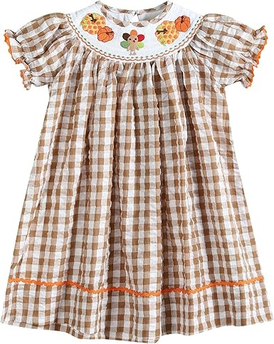 Lil cactus Baby Girls Smocked Pumpkin Thanksgiving Bishop Dress | Amazon (US)