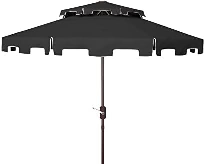 SAFAVIEH Outdoor - Zimmerman 9-Foot Double-Top Patio Umbrella - Black & White Canopy - Brown Alum... | Amazon (US)
