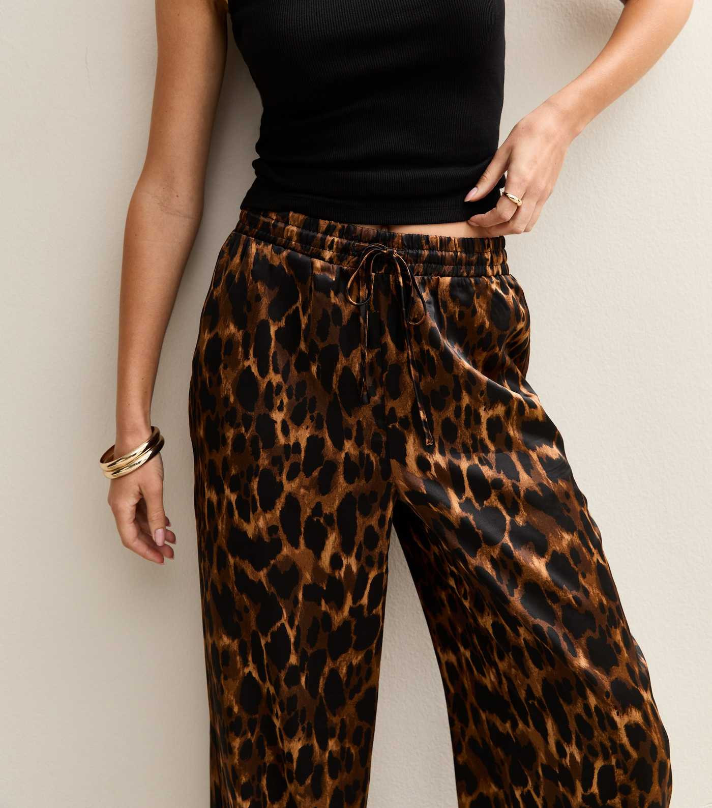 Brown Animal Print Satin Wide Leg Trousers | New Look | New Look (UK)