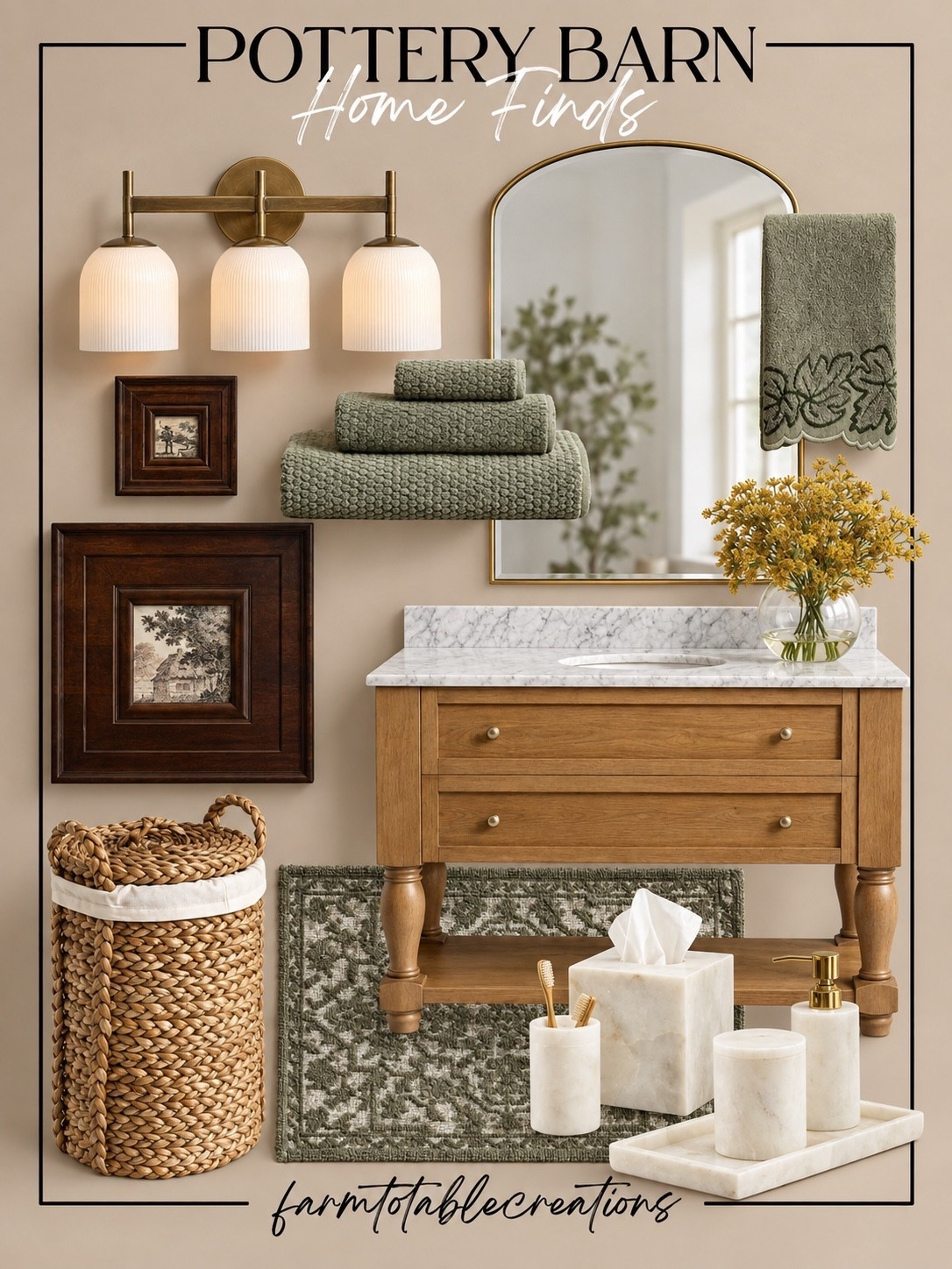 Pottery Barn Home Finds. So many beautiful pieces for creating a warm, collected bathroom! Loving the mix of natural wood, soft sage tones, woven texture and timeless details.

#PotteryBarn #PotteryBarnHome #BathroomDecor #BathroomInspo #HomeDecor #HomeFinds #VanityDecor #BathroomRefresh #NeutralHome #OrganicModern #CozyHome #HomeInspo

#LTKHome #LTKSaleAlert