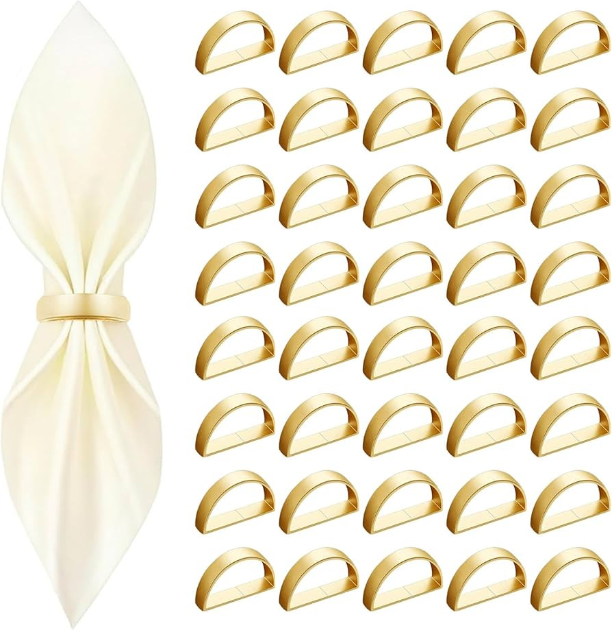 40 Pcs Gold Napkin Rings - Metal Napkin Ring(Semicircle) Stainless Steel Napkin Rings for Table S... | Amazon (US)