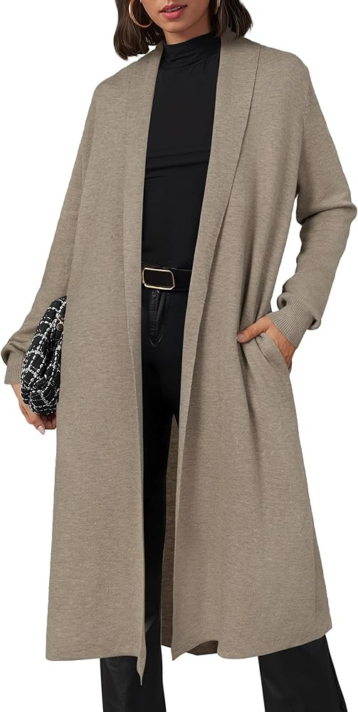 OUGES Women's Wool Blend Long Cardigan Sweater Oversized Open Front Knit Coat 2025 Trendy Fall Ou... | Amazon (US)