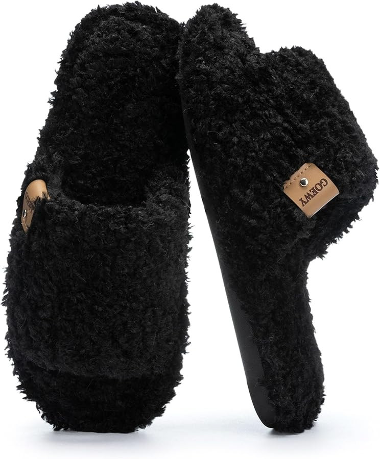 Fuzzy Open Toe Slippers for Women Indoor Cozy Memory Foam Slip On House Slides Shoes Gifts for Wo... | Amazon (US)