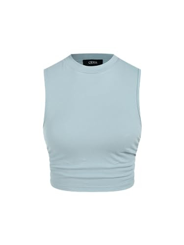 CIDER Womens Summer Tops Crop Tops for Women Womens Tank Tops Mimi Cuttrell Solid Sleeveless Ruch... | Amazon (US)