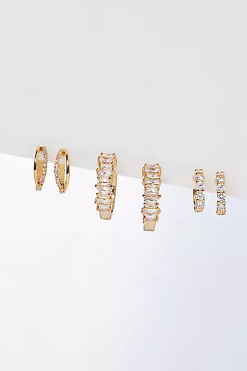 Set of Three Baguette Huggie Earrings | Anthropologie (US)