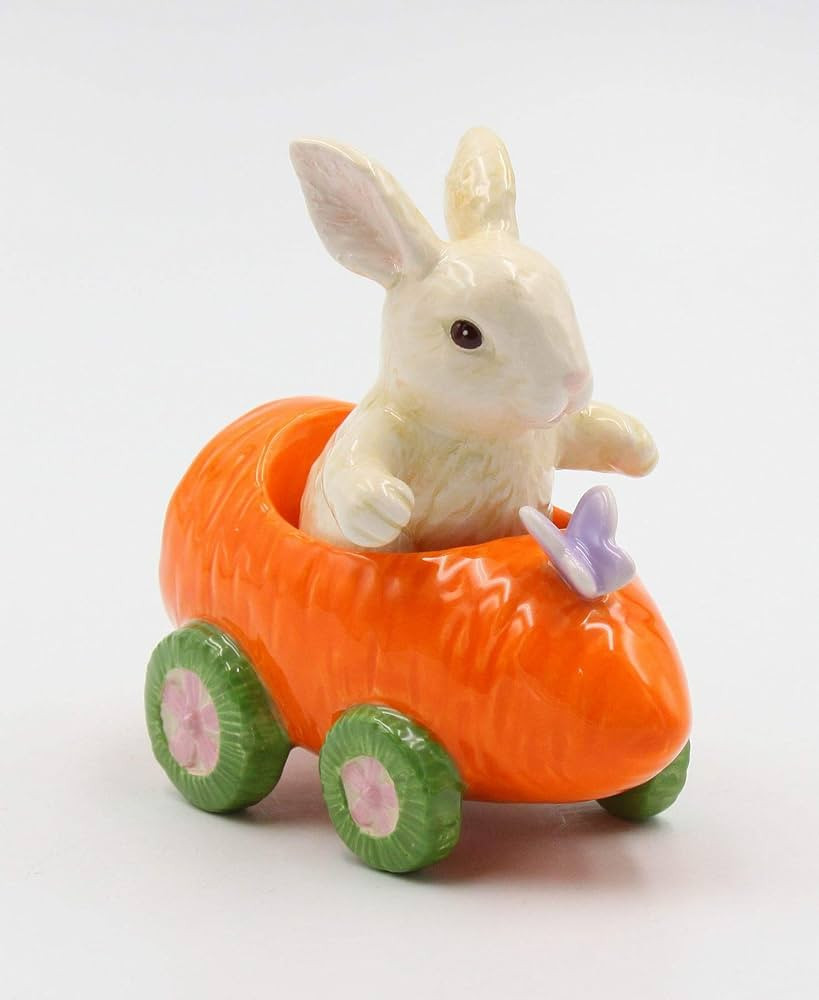 Fine Ceramic Bunny Rabbit on Carrot Cart Salt & Pepper Shakers, 4 1/4" L | Amazon (US)