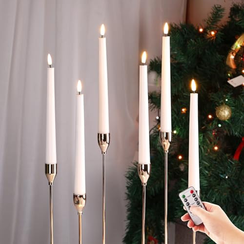 Eywamage White Flickering Flameless Taper Candles with Remote, Battery Operated LED Wax Candlesticks Set of 6 | Amazon (US)