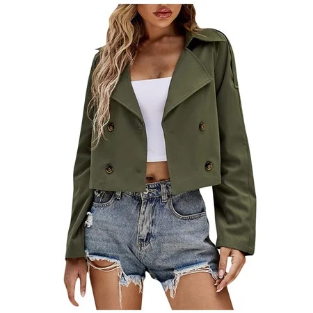 Clearance Women s Trench Coat Casual Notch Lapel Double Breasted Overcoat Fashion Elegant Wool Blend | Walmart (US)