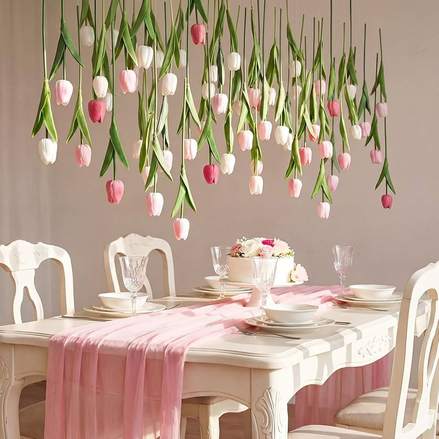 24 Pack 6 ft Artificial Tulips Hanging Flower Garland Decorations Spring Tulip from Ceiling Dangl... | Amazon (US)