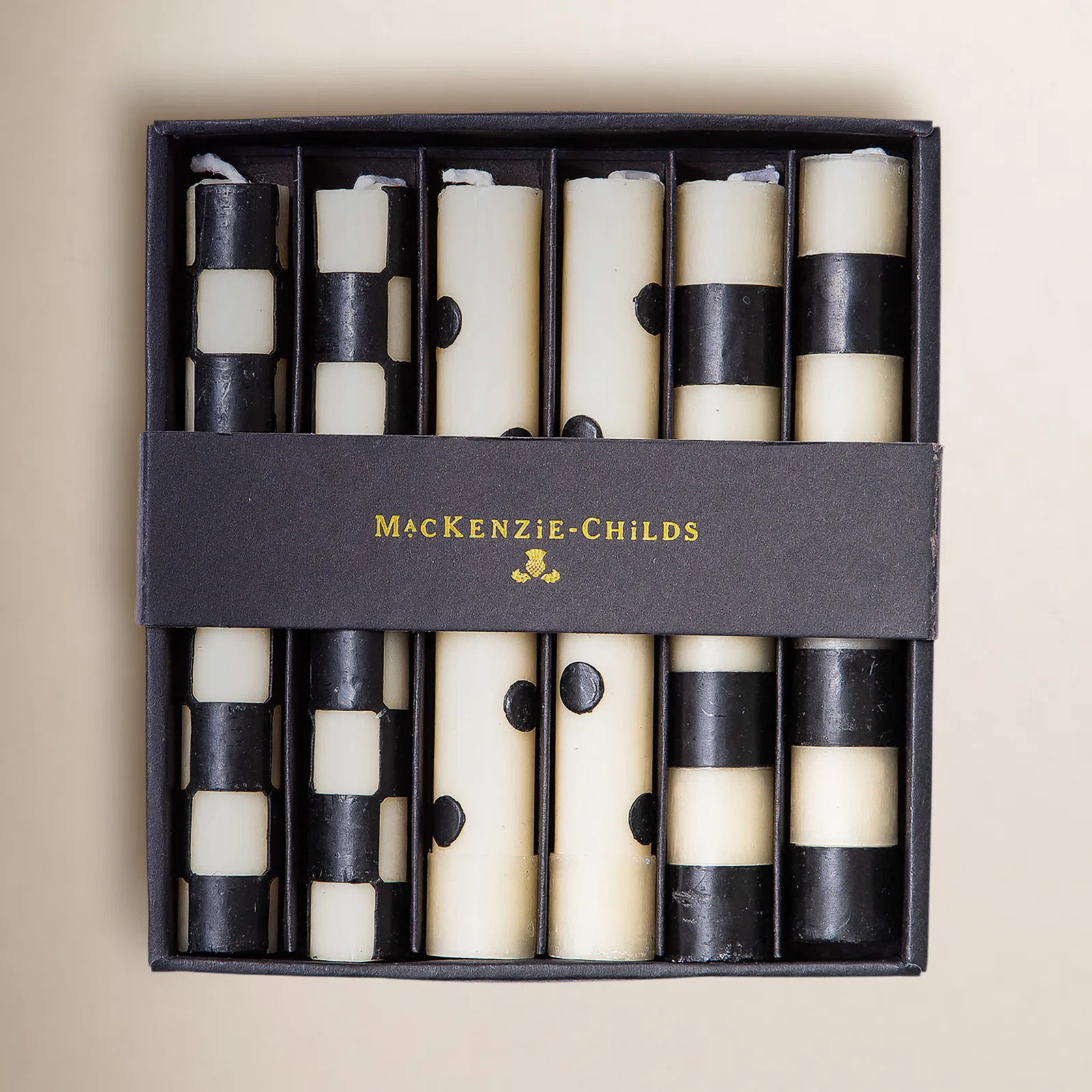 MacKenzie-Childs Mini Black And Ivory Dinner Candles Set Of 6 & Reviews | Wayfair | Wayfair North America