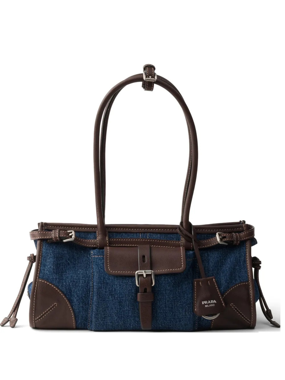Prada Bonnie medium denim and leather handbag - Blue | Farfetch Global