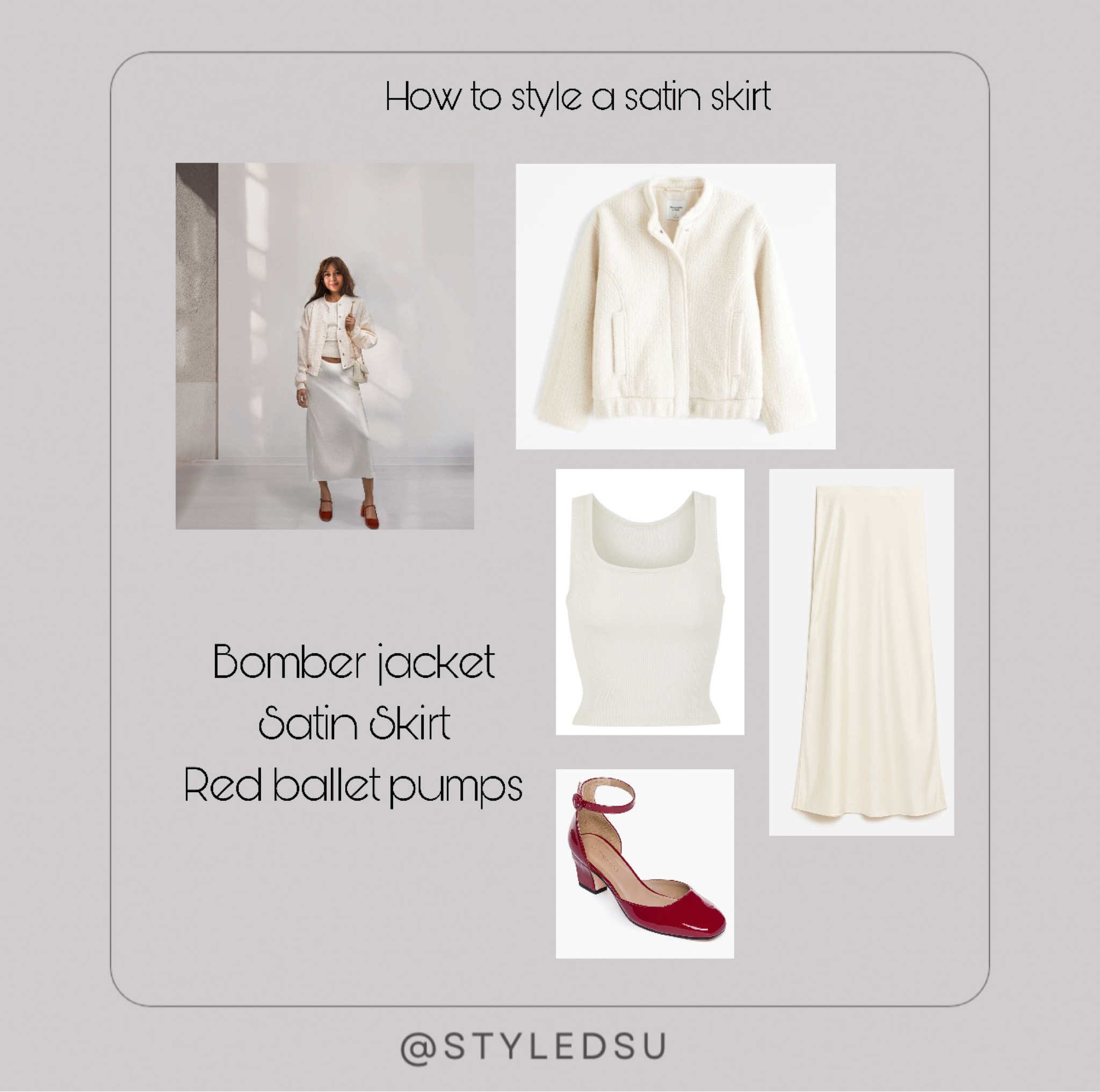 Satin skirt, bomber jacket and red ballet pumps. 
How to style red shoes. 
How to style red ballet. 
Abercrombie satin skirt. Abercrombie haul. Abercrombie bonber jacket. 
Fall outfit inspo 2023.
LTK FALL, LTK FALL STYLE, LTK HOLIDAY OUTFITS, LTK HOLIDAY . ltk bump , ltk sale , ltk find , ltk baby, ltk curves, ltk family , ltk sale alert, ltk style tip , ltk under 100, ltk under 50 ,
Fall outfit inspo, fall style, fall fashion . 

outfit inspo, fashion inspo, content creator, basic style , style inspo , street style, fashion style, outfit inspo, parisian style, styling inspiration, 
capsule wardrobe, style inspo, fashion blogger, neutral colors, minimalist, minimal fashion, blazer, basic style , style inspo , street style, fashion style, outfit inspo, parisian style, styling inspiration, ootd. basic style , style inspo , street style, fashion style, outfit inspo, parisian style, styling inspiration, 

Fall outfit ideas , fall outfit inspo, Floral dress with knee high boots , Fall fashion, fall style 2023, fall , fall booties, fall boots, fall boots2023, fall booties, fall bags, fall basics, fall clothes, fal lclothes womens, fall capsule, fall capsule wardrobe, capsule wardrobe fall, fall concert, fall clothing, fall fashion, fall fashion 2023, fall family photos, fall inspo, fall looks, Nashville fall, fall outfits , fall outfits 2023, fall 2023 outfits , fall photoshoot, fall photos, fall shoes, fall sweaters, fall style, fall trends, fall trends 2022, fall 2023 trends , fall transition, fall tops, early fall, fallphotooutfit, fall family photo outfit , family photo outfit. Fall outfit ideas.

#LTKfindsunder100 #LTKHoliday #LTKSeasonal