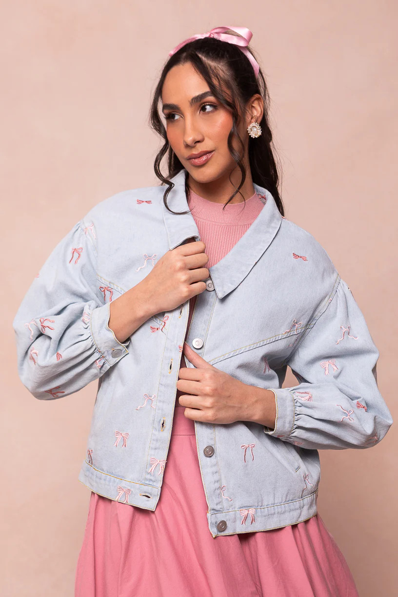 Posey Denim Jacket in Bows | Ivy City Co