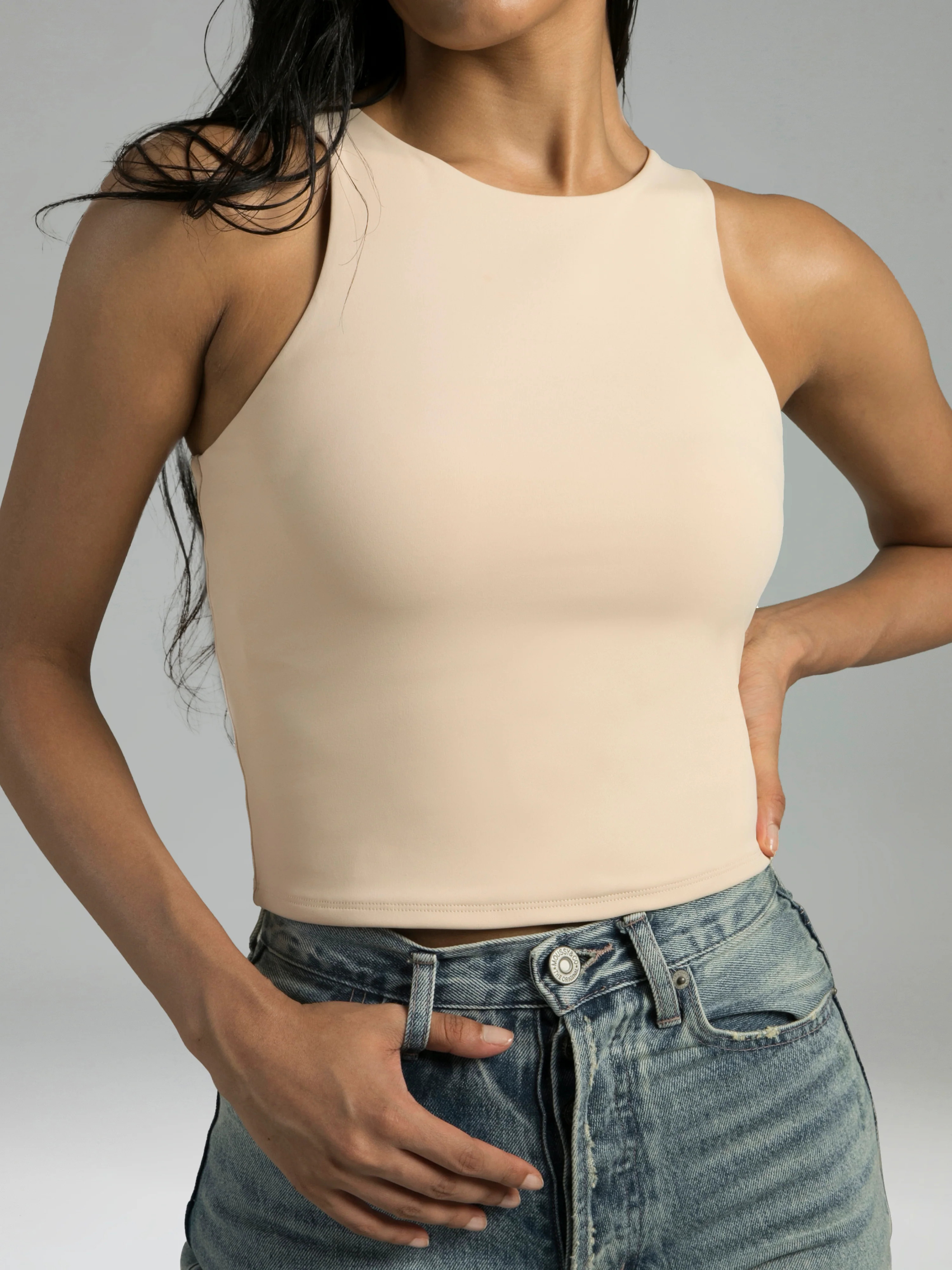 Essential High Neck Body Contour Cropped Tank Top – Double Lined | Colorfulkoala