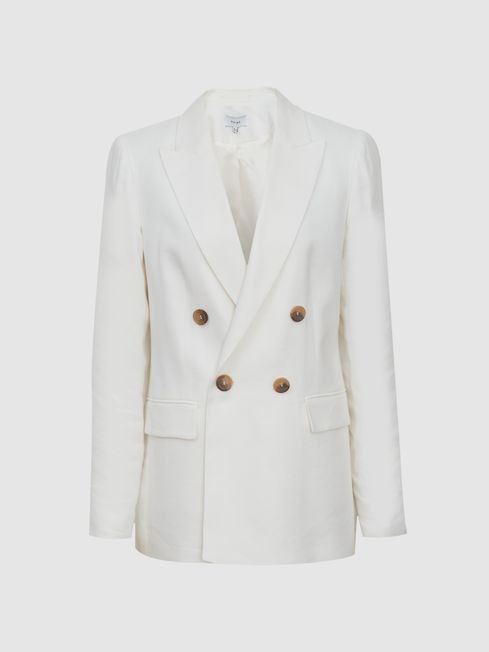 Linen Blend Double Breasted Blazer | Reiss US