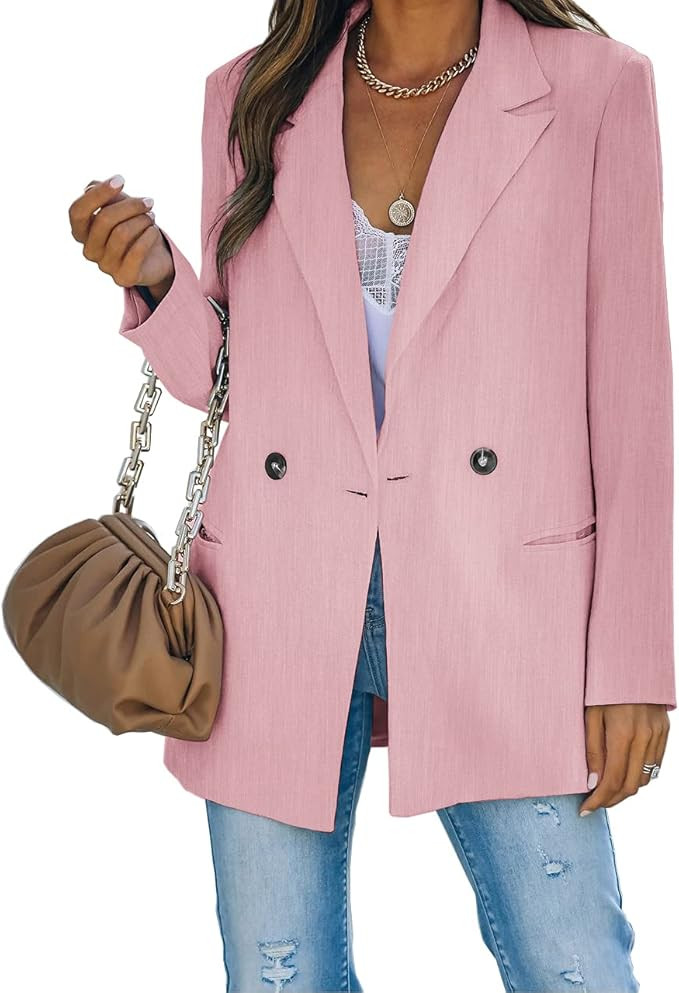 Womens Casual Blazer Loose Fit Open Front Suit Jackets Notched Lapel Long Sleeve Blazers Work Office | Amazon (US)