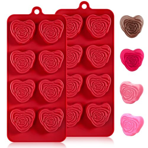 Heart Molds Silicone Valentine's Day Chocolate, 2 Pack Heart Shapes Truffle Gifts Bite Size 3D Rose Candy Mould Gummy Jello Gelatin Cute Wax Melt Ice Cube Handmade Soap DIY Making | Amazon (US)