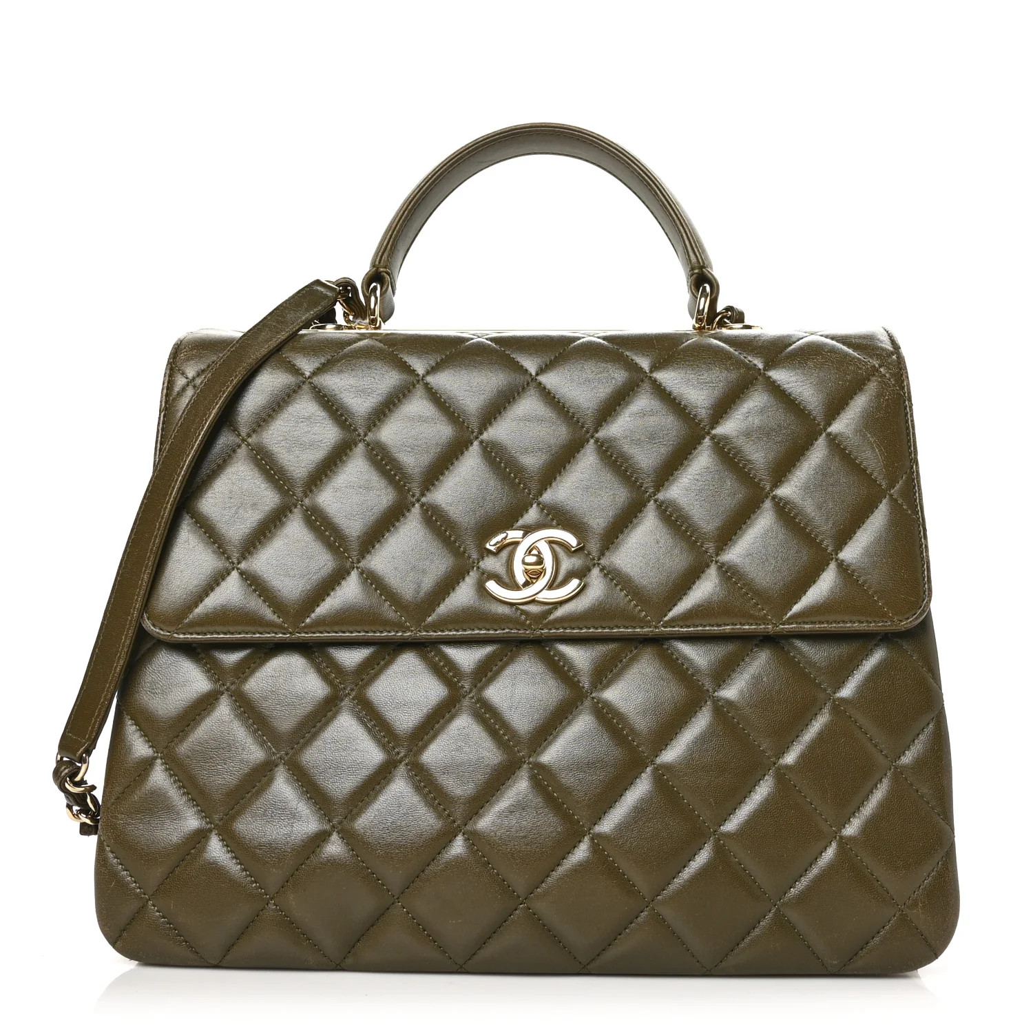 Lambskin Quilted Large Trendy CC Dual Handle Flap Bag Khaki | FASHIONPHILE (US)