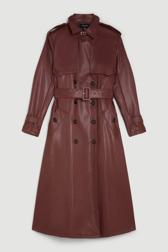 Tailored Faux Leather Belted Trench Coat | Karen Millen UK + IE + DE + NL