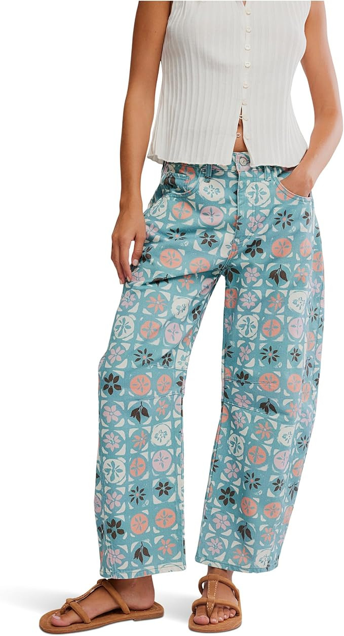 Free People Women's Good Luck Printed Barrel Jeans | Amazon (US)