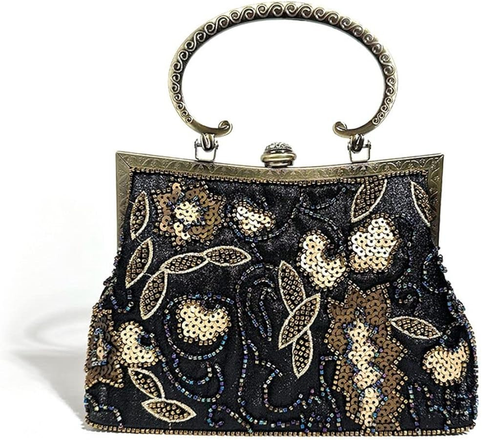 LUMoony 1 x Women's Vintage Floral Handmade Seed Bead Sequins Clutch Purse Clutch Bag Flowers Eve... | Amazon (UK)