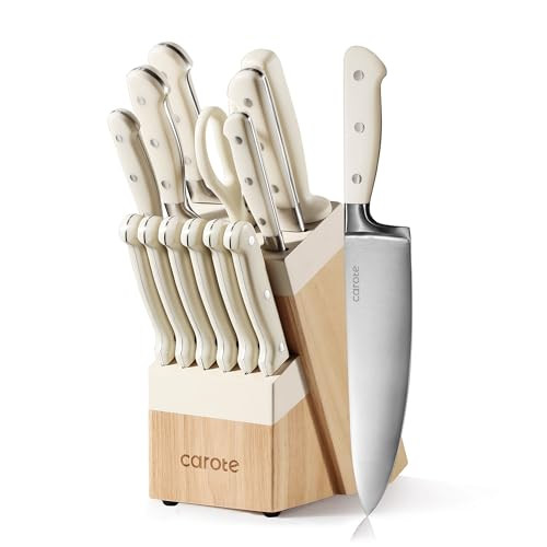 CAROTE 14 Pieces Knife Set with Block, Forged, High Carbon Stainless Steel Sharp Blade Block Knif... | Amazon (US)