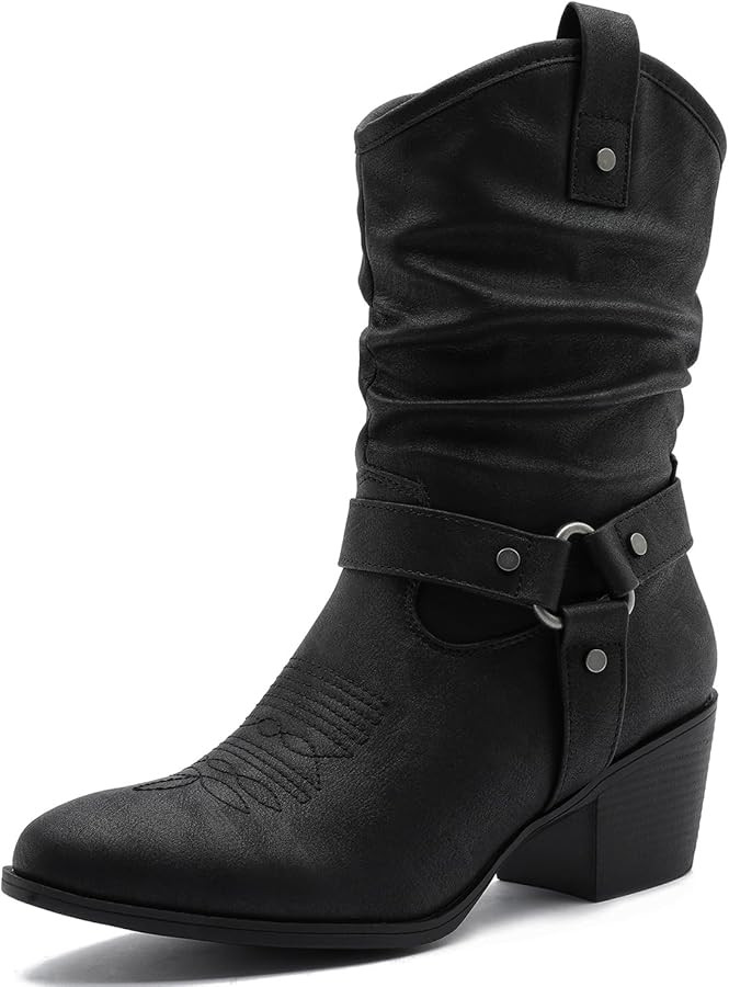 GLOBALWIN Women's Mid Calf The Western Cowgirl Boots Fashion Cowboy Boots For Women Chunky Low He... | Amazon (US)
