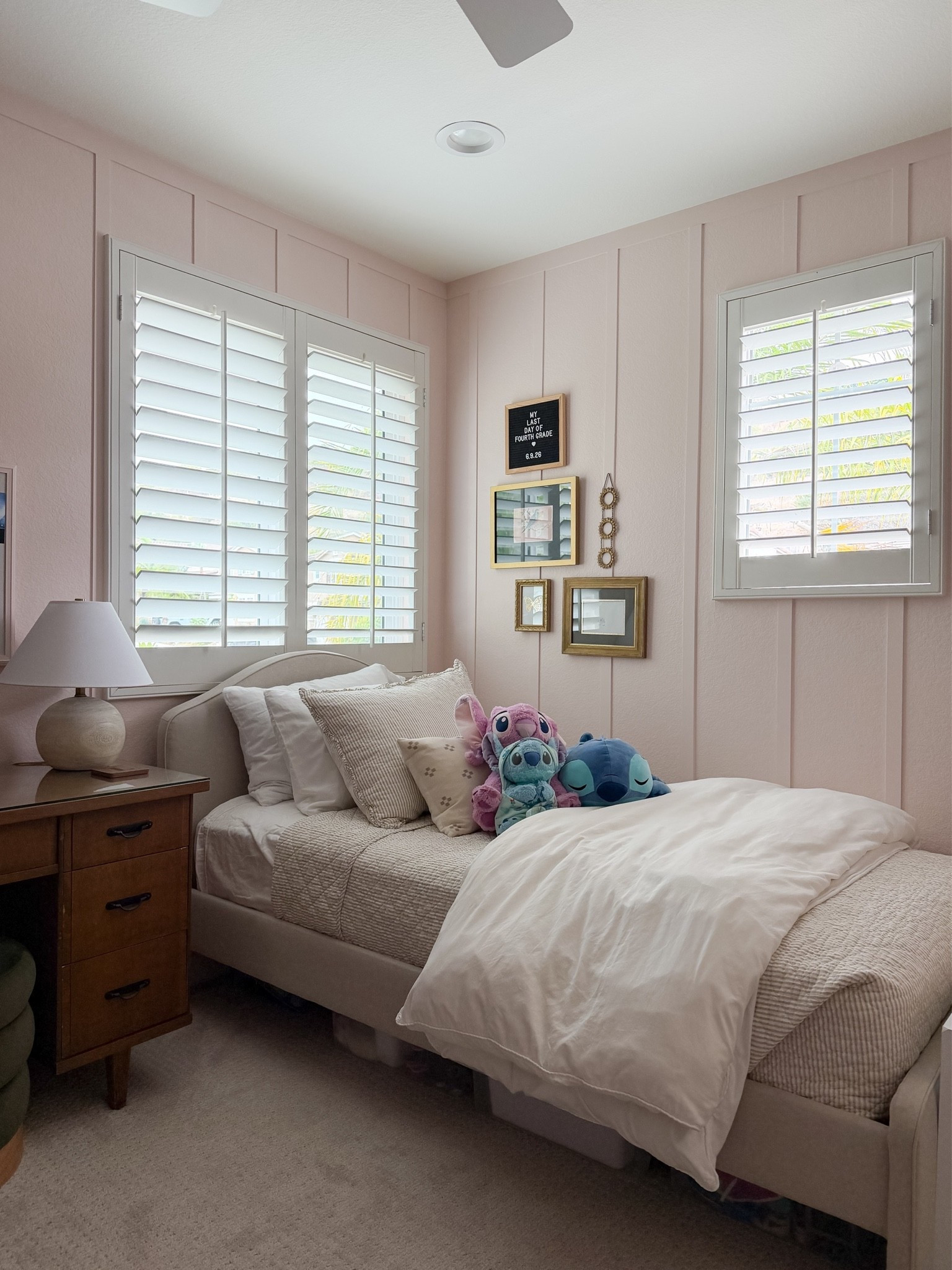 Girls pink bedroom with a touch of Lilo and Stitch 🩷

Upholstered bed from IKEA
White bedding
Faux wood lamp
Lilo and Stitch stuffed animals

#LTKHome #LTKKids
