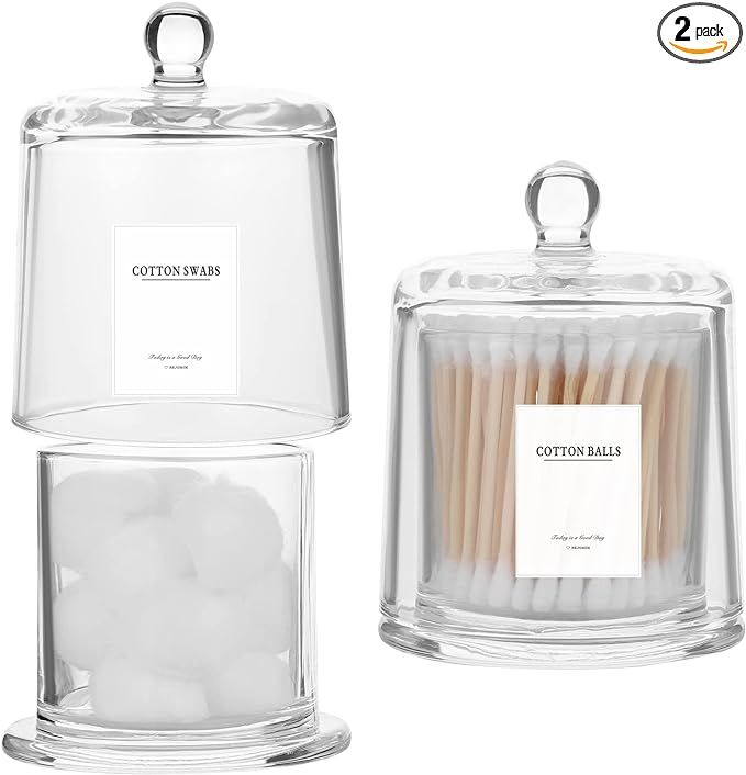 rejomiik 2 Pack Qtip Holder Thick Glass Apothecary Jars with Lid for Bathroom Accessories Vanity ... | Amazon (US)