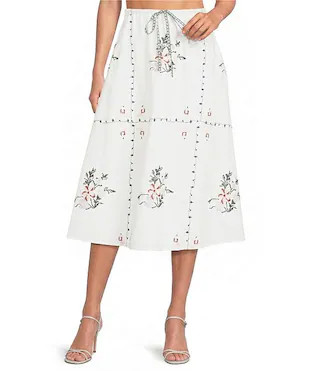 Sigrid Floral Embroidered Coordinating A-Line Midi Skirt | Dillard's
