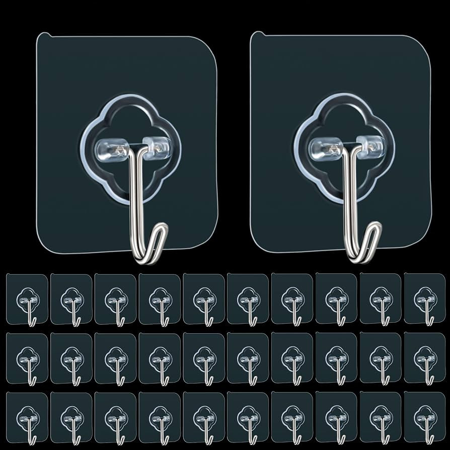 DKHDBD Adhesive Hooks 32 Pack 33lb Transparent Reusable Removable | Amazon (US)