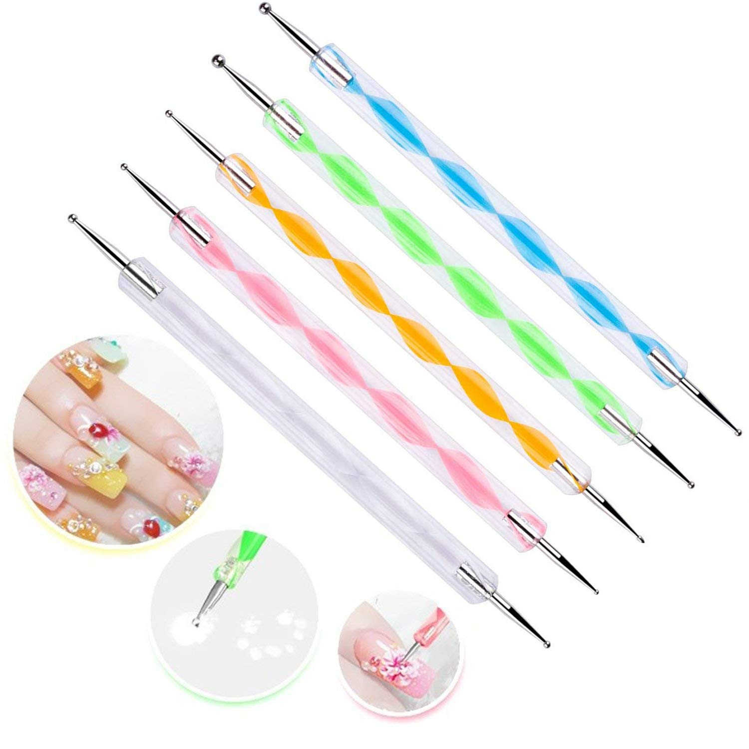 5 pc 2 Way Dotting Pen Tool Nail Art Tip Dot Paint Manicure kit (5PC) | Amazon (US)