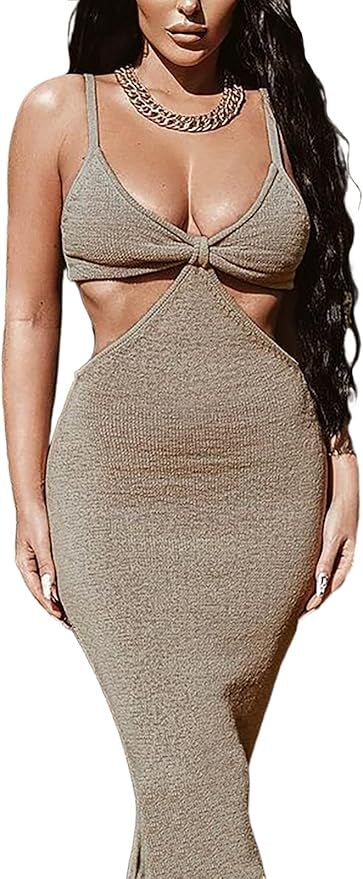 AnotherChill Women's Cut-Out Dress Bodycon Spaghetti Strap Cocktail Sexy Maxi Dresses for Women S... | Amazon (US)