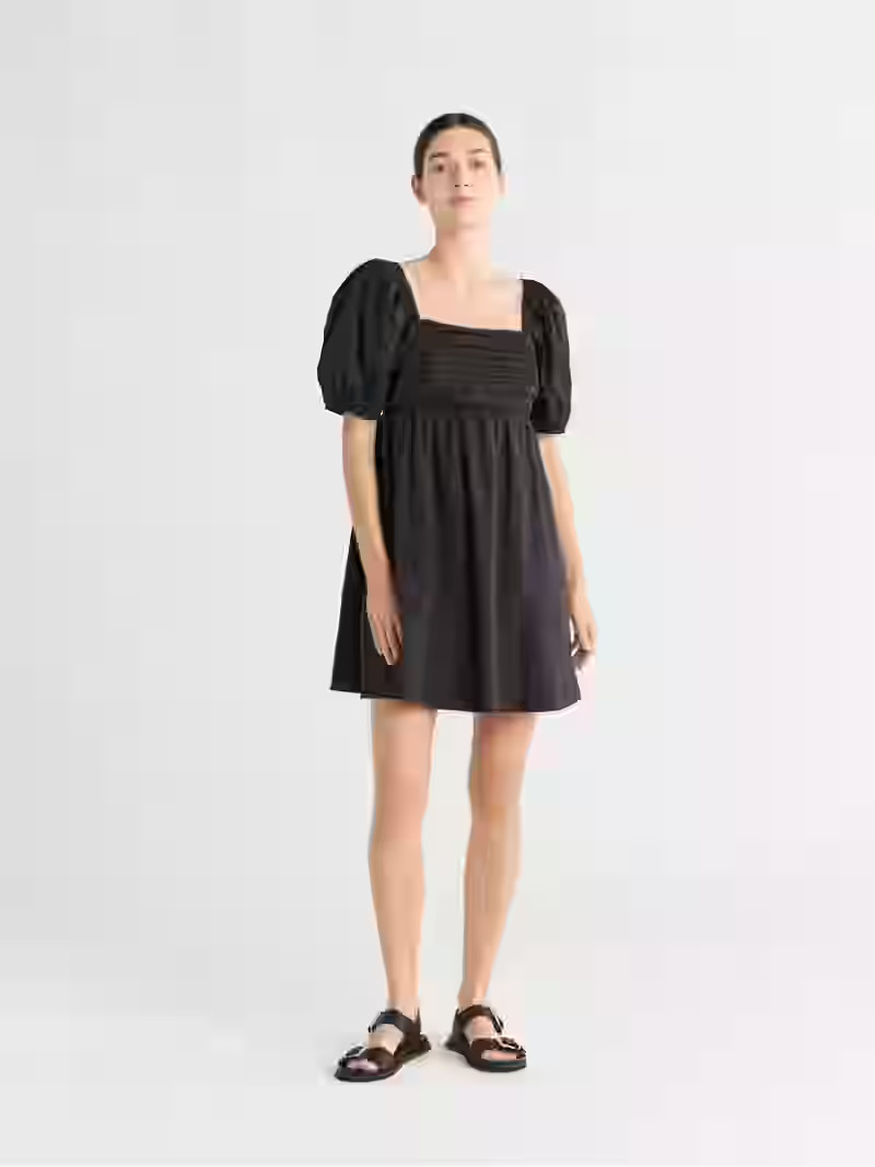 Free Assembly Women's Shirred Cotton Mini Dress with Puff Sleeves, Sizes XS-XXXL | Walmart (US)