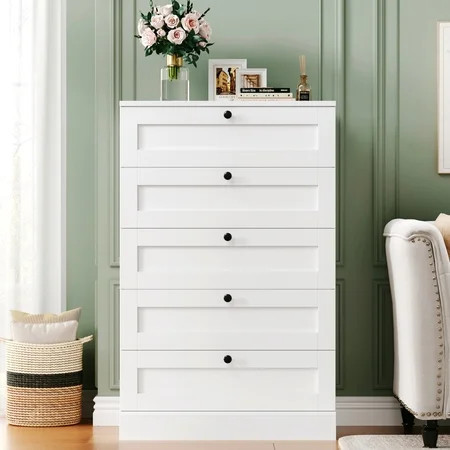 Homfa 5 Drawer Dresser, Tall White Dresser for Bedroom, Vertical Dresser Drawer Unit Wood Organizer for Living Room Entryway Small Spaces | Walmart (US)