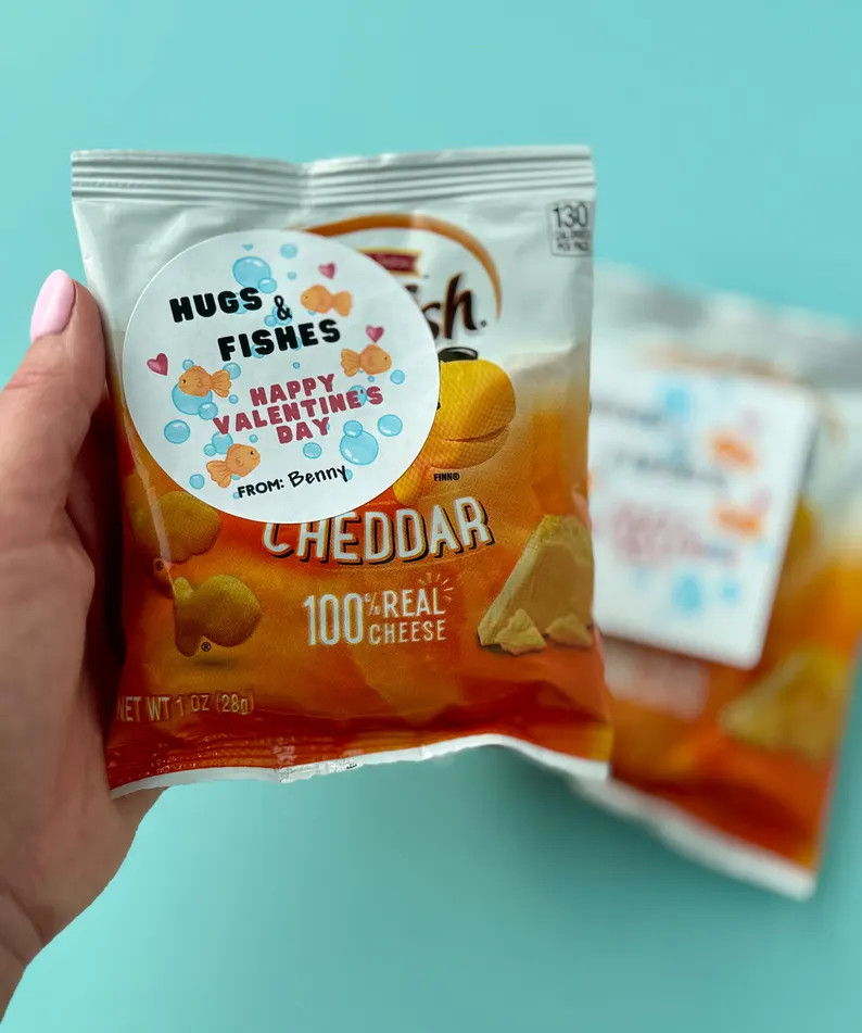 Goldfish Snack Valentine Sticker Goldfish Valentine Card Non-candy Valentine Handout for Toddler ... | Etsy (US)