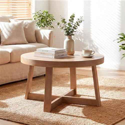 Giantex Round Coffee Table, 30" Wood Center Table with Thickened Tabletop & Cross-Shaped Pine Woo... | Amazon (US)
