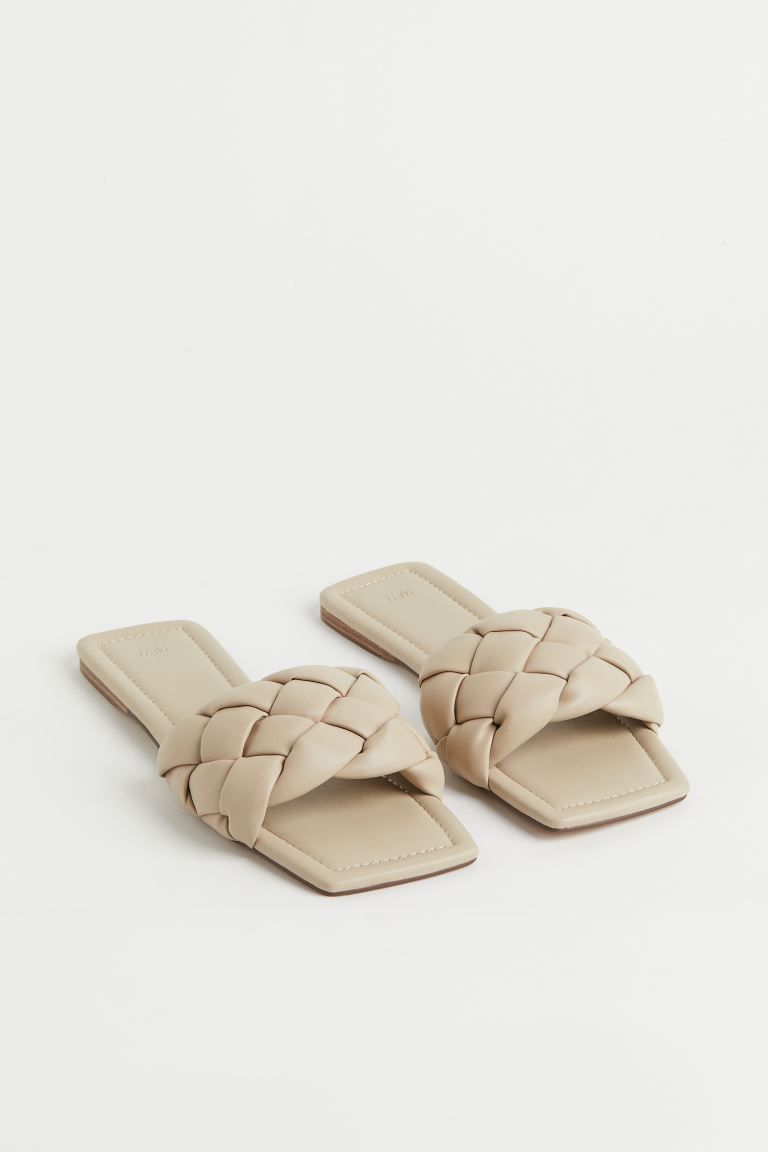 New ArrivalSlides in faux leather with a wide, braided foot strap and open, square toes. Faux lea... | H&M (US + CA)