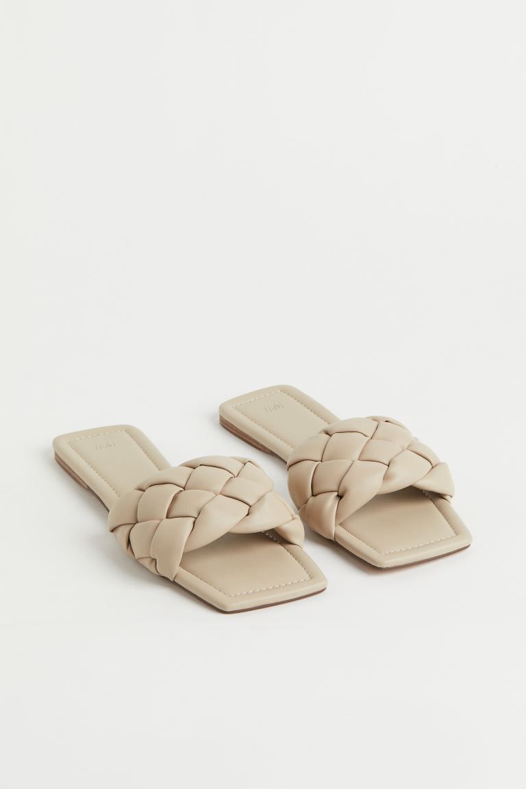 Slides in faux leather with a wide, braided foot strap and open, square toes. Faux leather lining... | H&M (US)