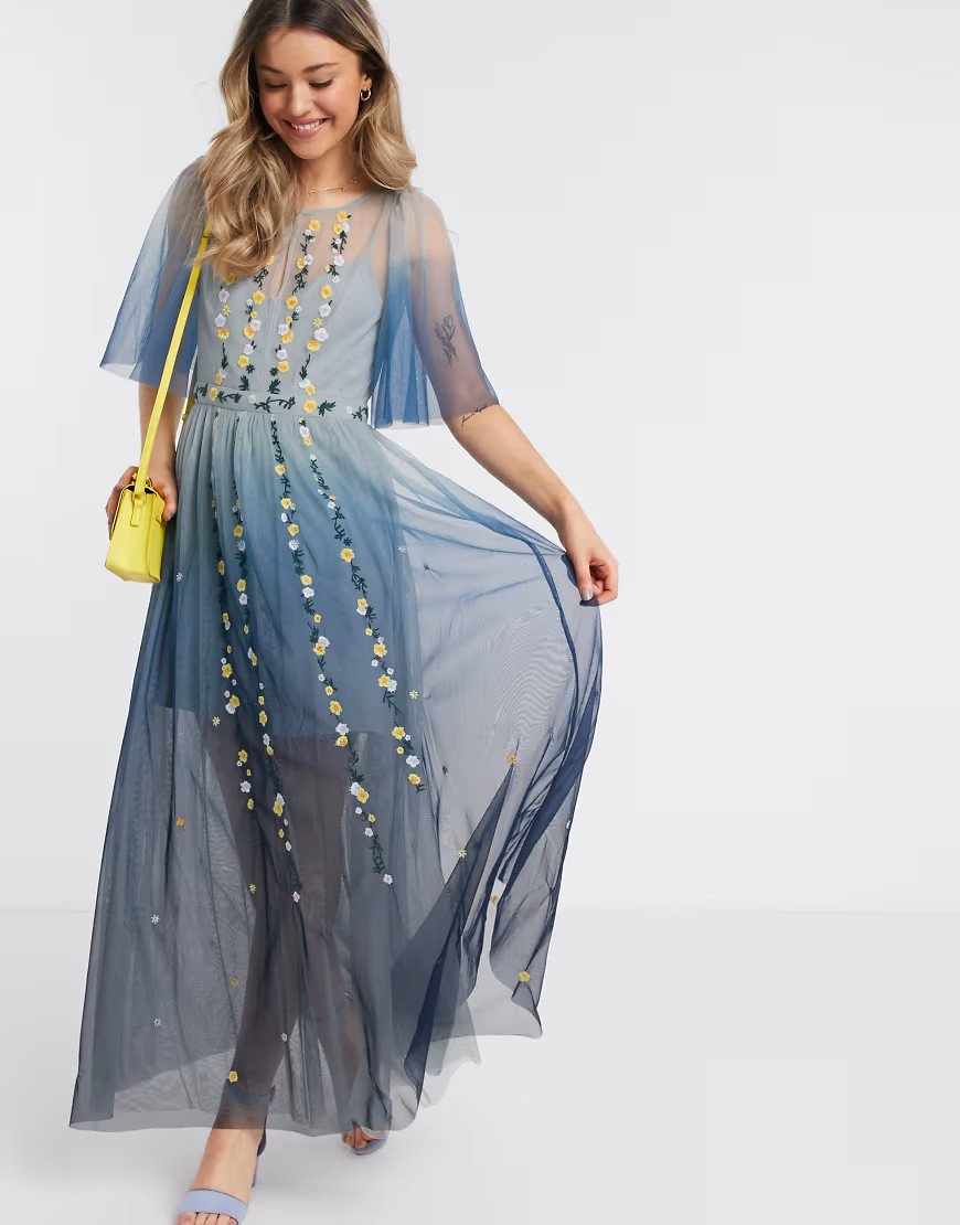 French Connection ombre embroidered maxi dress-Blue | ASOS (Global)