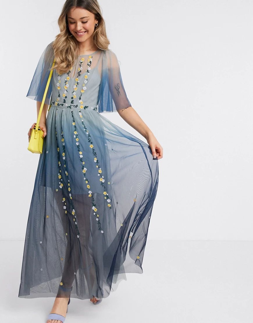 French Connection ombre embroidered maxi dress-Blue | ASOS (Global)