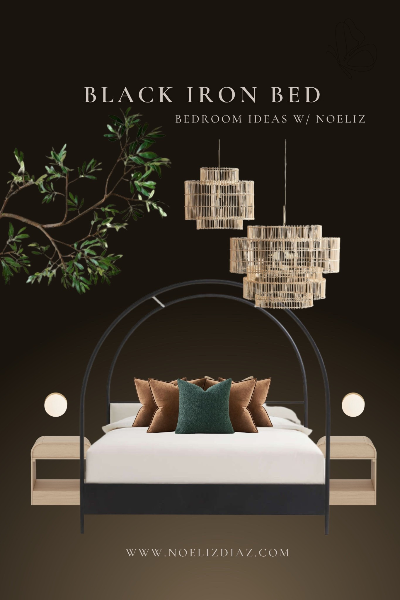 Light wood and black iron bedroom design! #bedroomideas #homeoseas #chandelier #bed #nightstand #sconce #lighting 

#LTKSaleAlert #LTKHome #LTKU