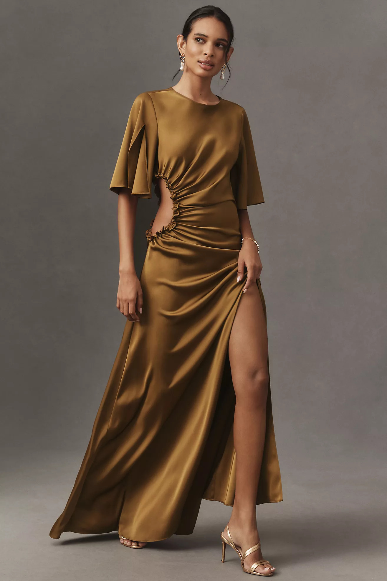 One33 The Marie Short-Sleeve Cutout Satin Maxi Dress | Anthropologie (US)