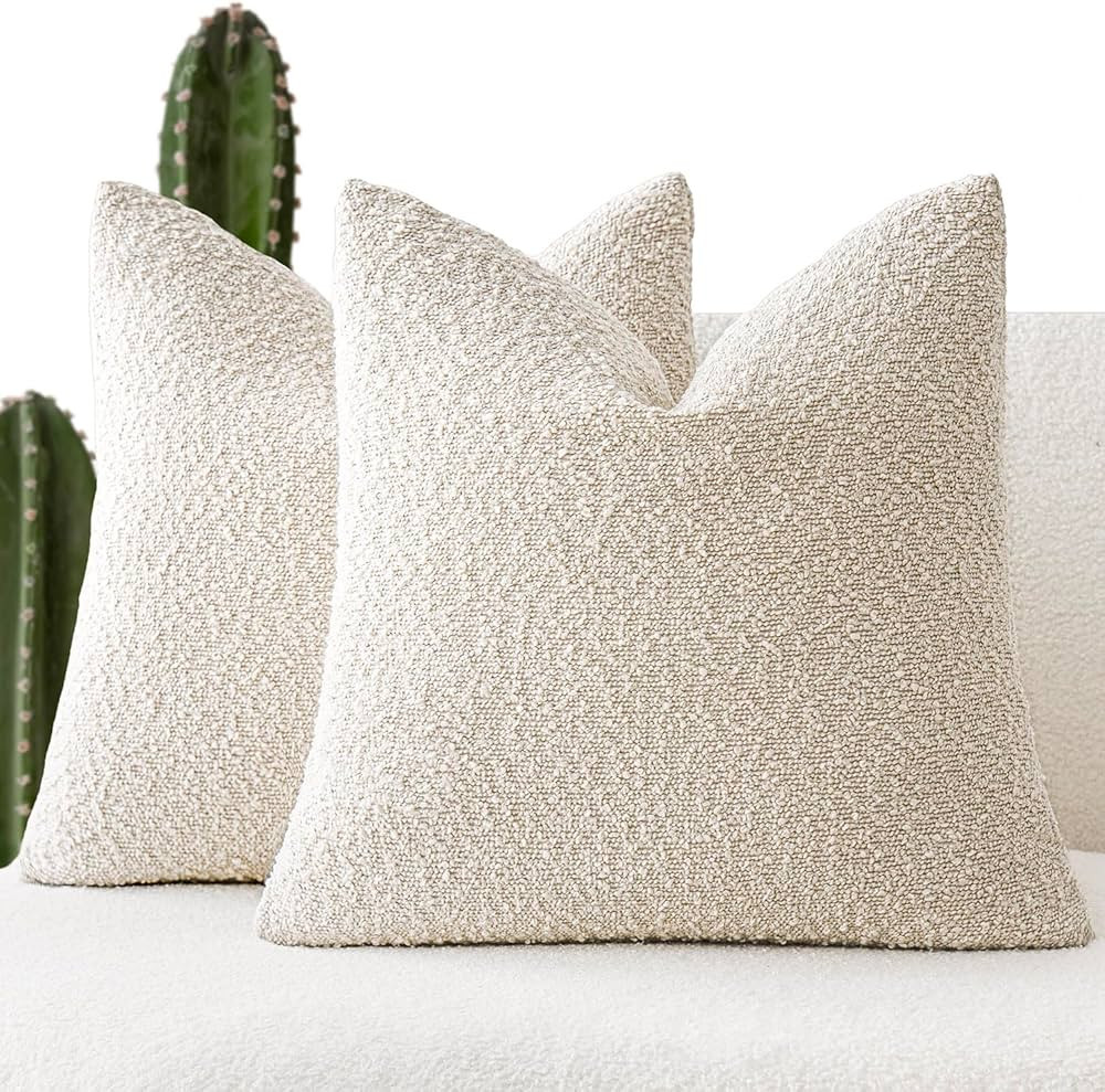 Foindtower Set of 2, Decorative Textured Boucle Throw Pillow Covers Accent Solid Pillow Cases Neu... | Amazon (US)